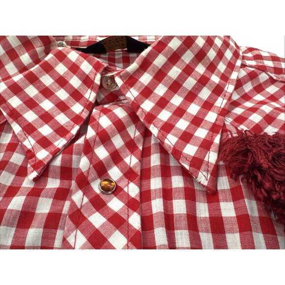 Vintage Sears Western Wear Cowboy Shirt Mens XL Red Rockabilly Pearl Snap Fringe - Picture 6 of 16